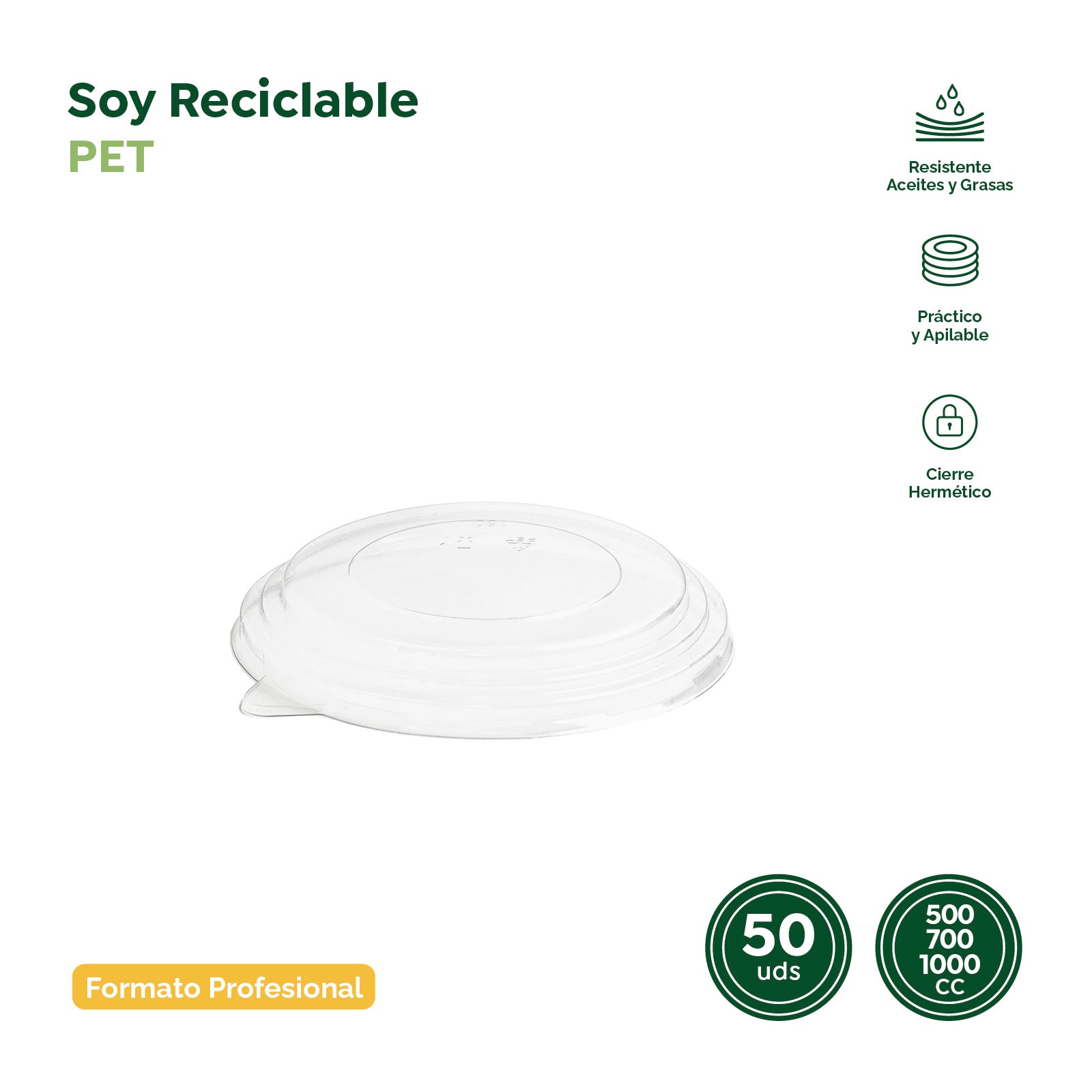 Tapa Plástico (500cc - 700cc - 1000cc) Transparente 50 uds
