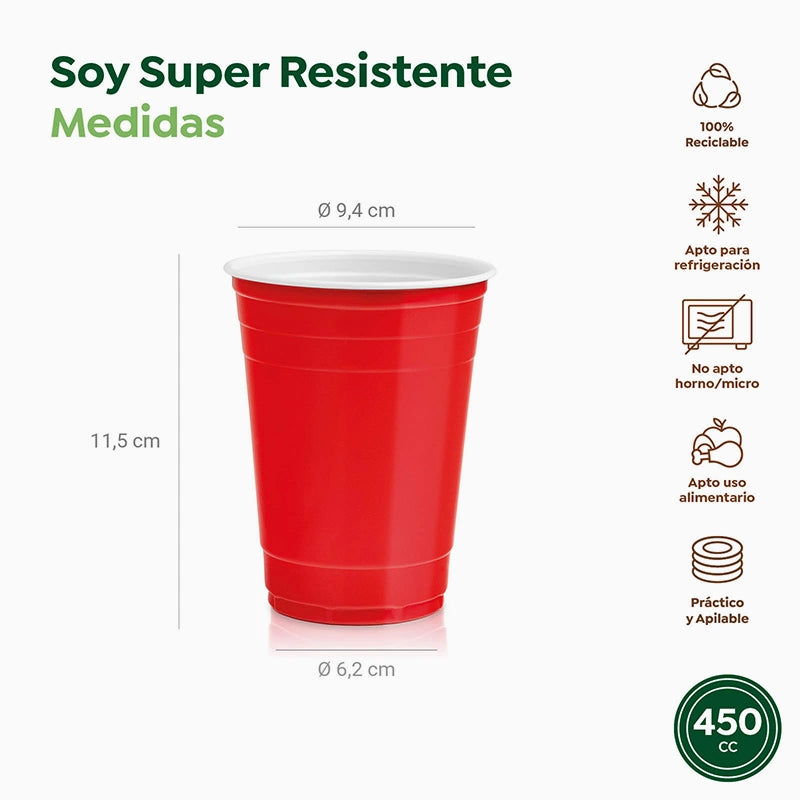 Vaso Bicolor Plástico Reutilizable PP Rojo 450cc 10 uds