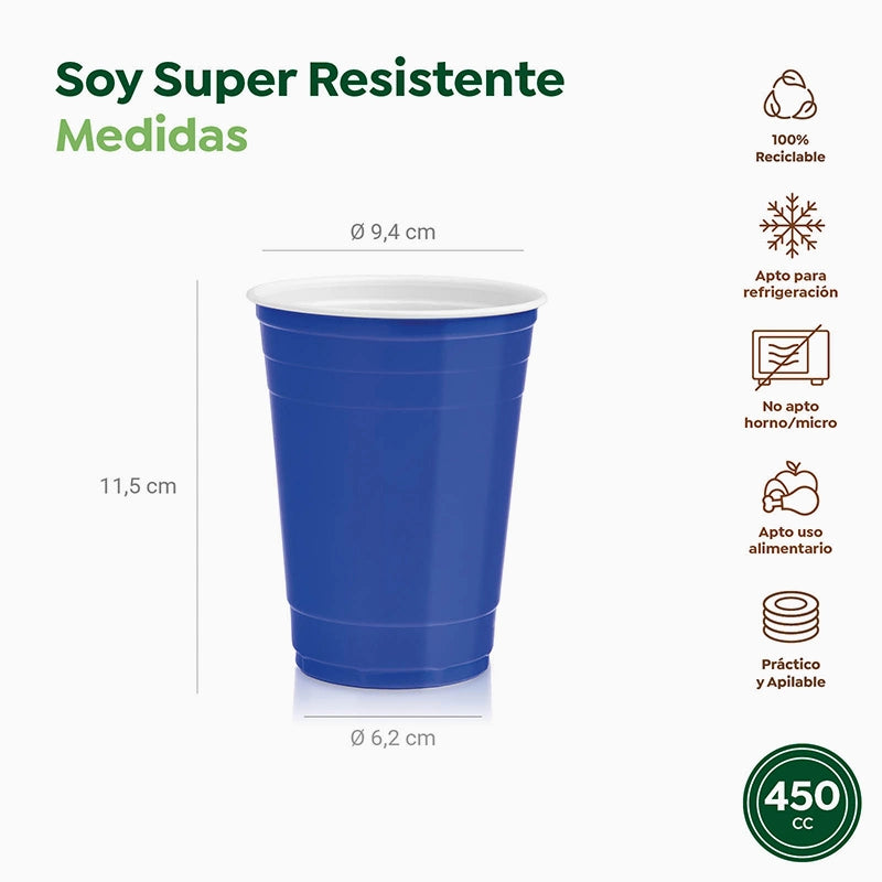 Vaso Bicolor Plástico Reutilizable PP Azul 450cc 10 uds