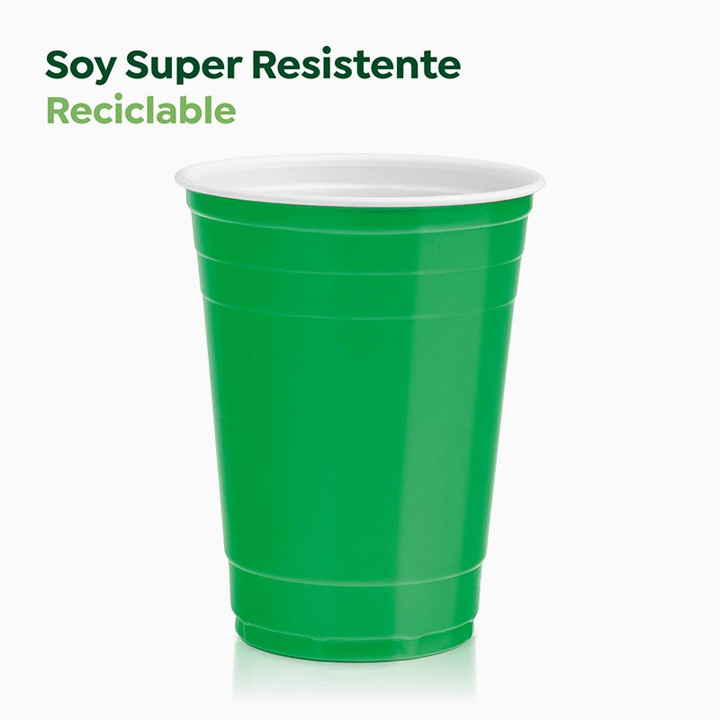 Vaso Bicolor Plástico Reutilizable PP Verde 450cc 10 uds