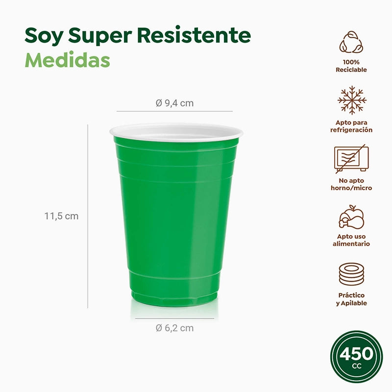 Vaso Bicolor Plástico Reutilizable PP Verde 450cc 10 uds