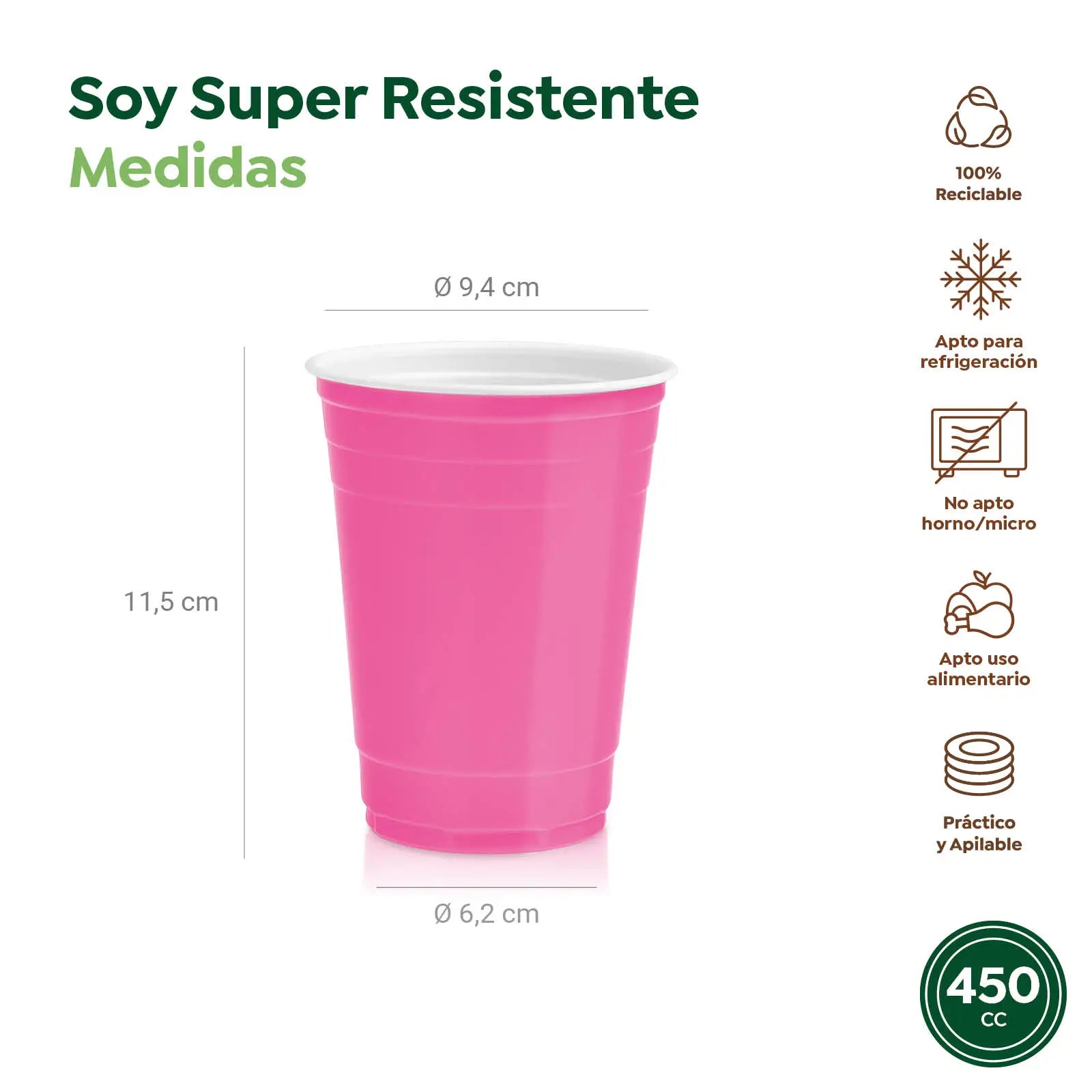 Vaso Bicolor Plástico Reutilizable PP Rosa 450cc 10 uds