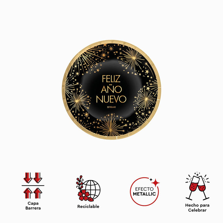 Plato Postre Nochevieja "Feliz Año Nuevo" Ø18 cm