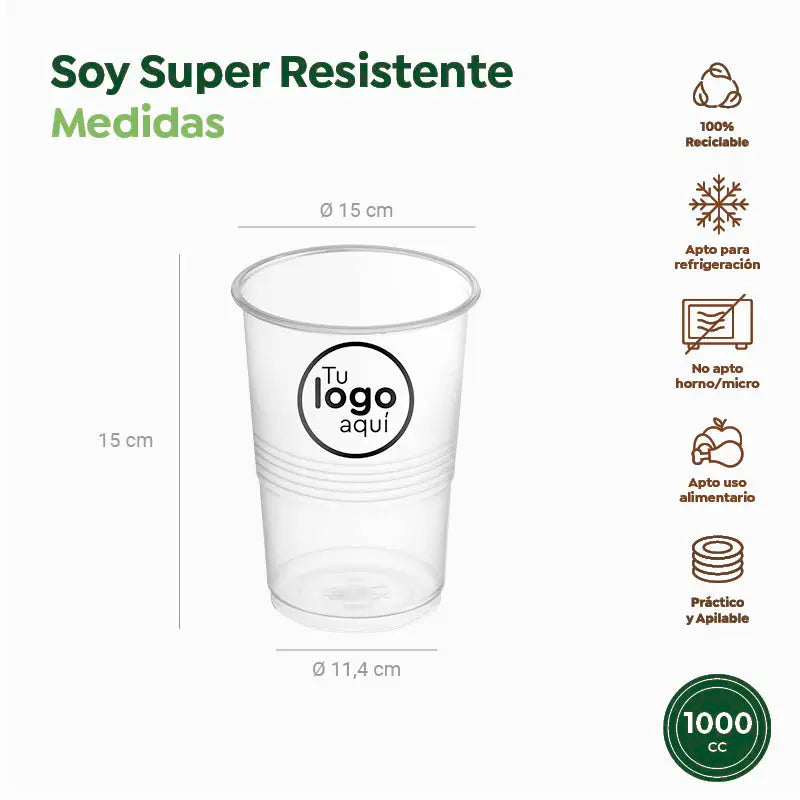 Vaso Litrona Irrompible Plástico PP Transparente 1000cc PERSONALIZADO