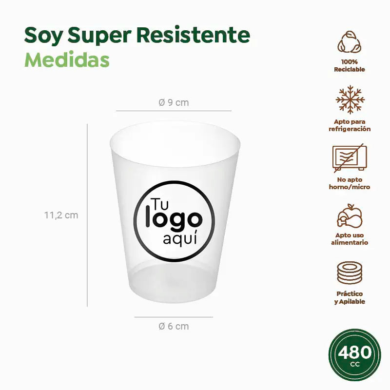 Vaso Cubata Ancho Plástico Reutilizable PP Transparente 480cc PERSONALIZADO