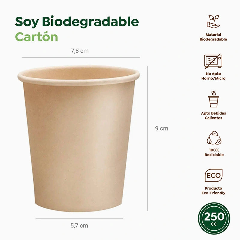Vaso Biodegradable Cartón con Tapa 250 cc Nature Take Away 500 uds