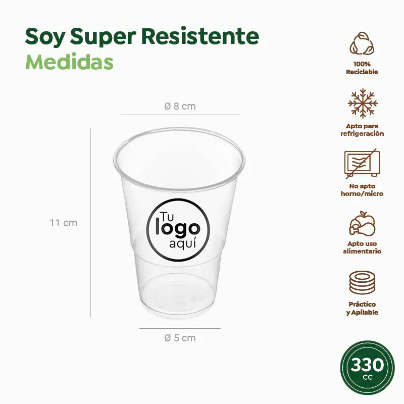 Vaso Cerveza Irrompible Plástico PP Transparente 330cc PERSONALIZADO