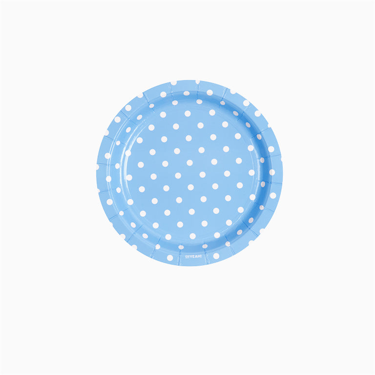 Plato Cartón Llano Redondo Postre Lunares Ø18 cm Azul Pastel 8 uds