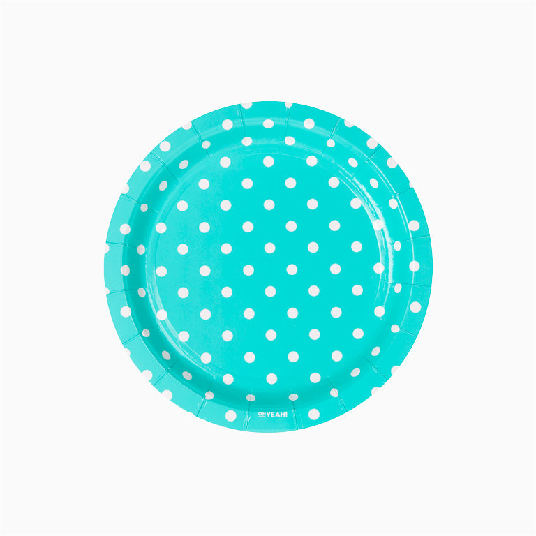 Plato Cartón Llano Redondo Lunares Ø23 cm Verde Menta 6 uds