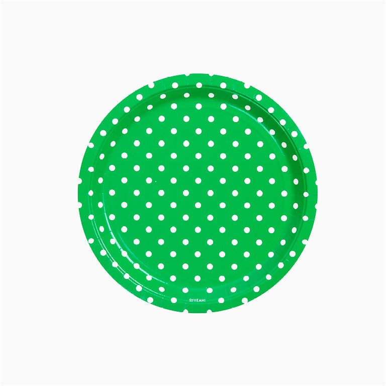 Plato Cartón Llano Redondo Lunares Ø23 cm Verde 6 uds