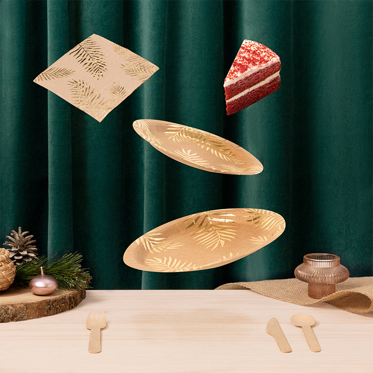Plato Cartón Llano Postre Navidad Ø18 cm Natural 8 uds