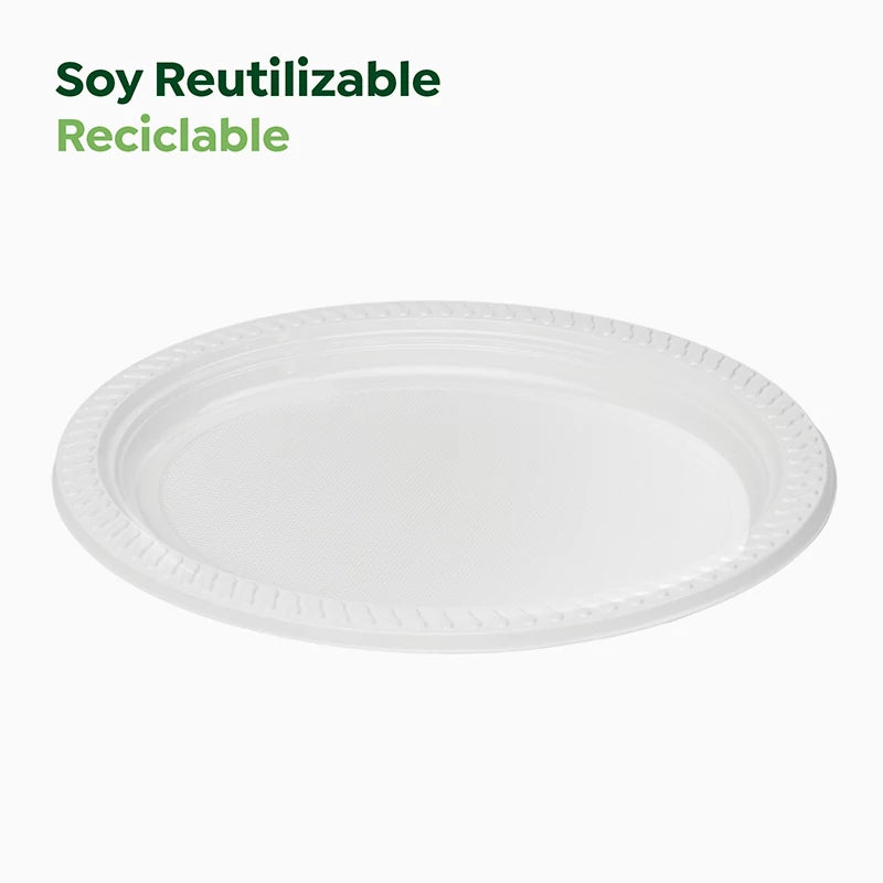 Plato Llano Ovalado Plástico PS Reutilizable 27 x 21 cm Blanco (6 uds)