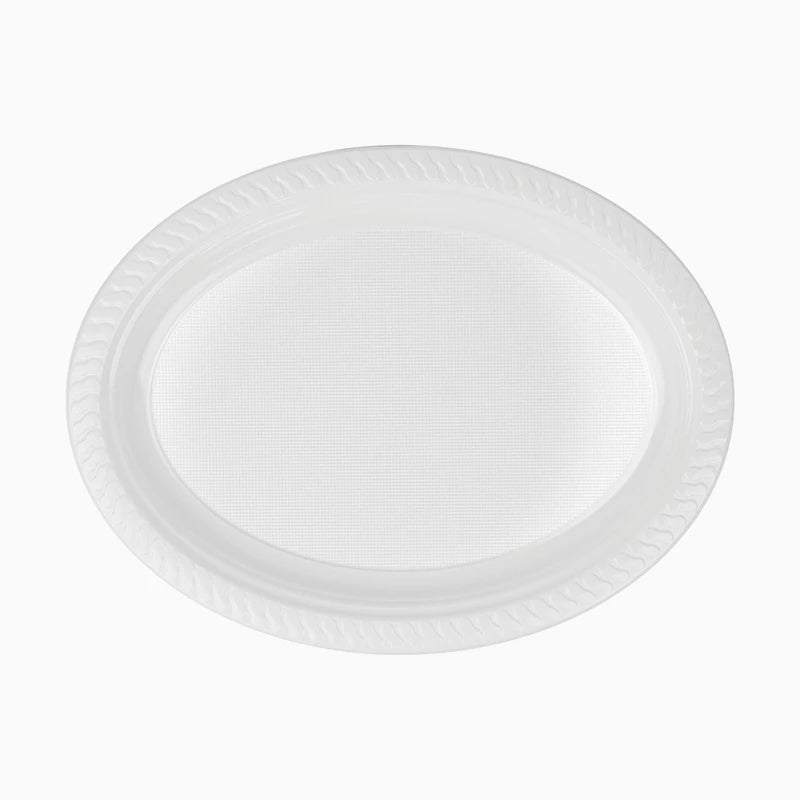 Plato Llano Ovalado Plástico PS Reutilizable 30 x 23 cm Blanco (3 uds)