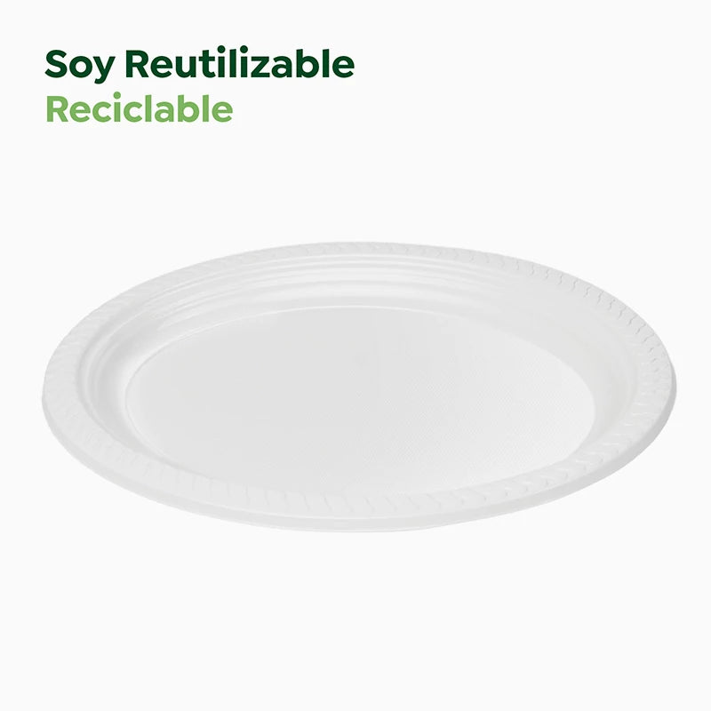 Plato Llano Ovalado Plástico PS Reutilizable 30 x 23 cm Blanco (3 uds)