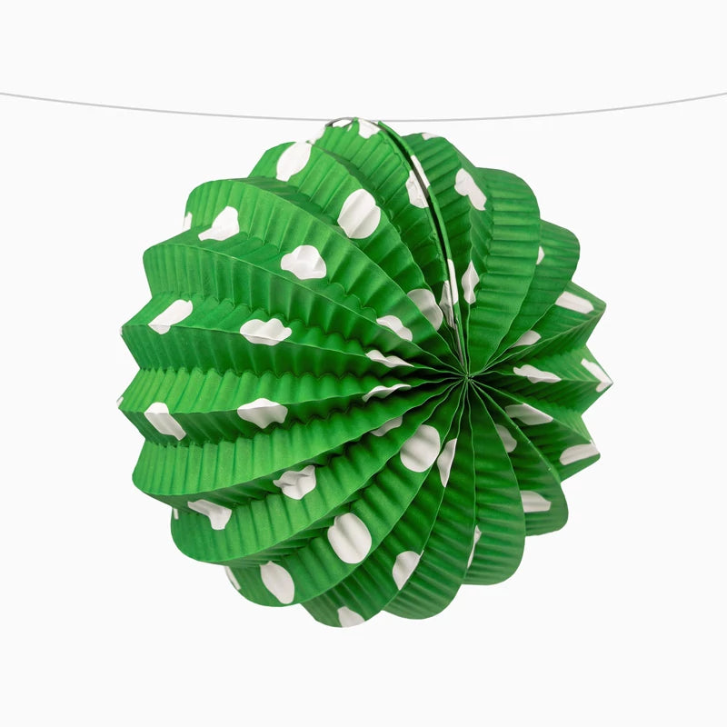 Farolillo Papel Redondo Lunares Blanco Feria Ø 21.5 cm Verde (12 uds)