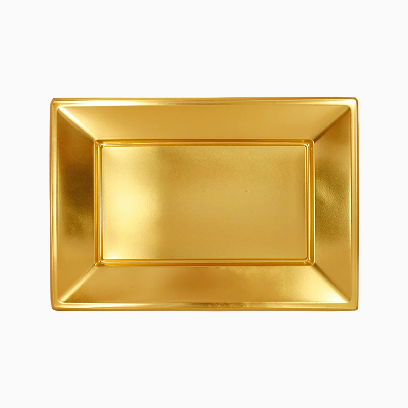 Bandeja Rectangular Plástico PP + PS Reutilizable Metalizada 33 x 22.5 cm  Oro (2 uds)