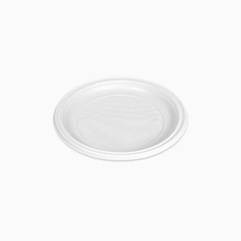 Plato Plástico Reutilizable PS Llano Redondo Postre Ø14 cm Blanco 20 uds