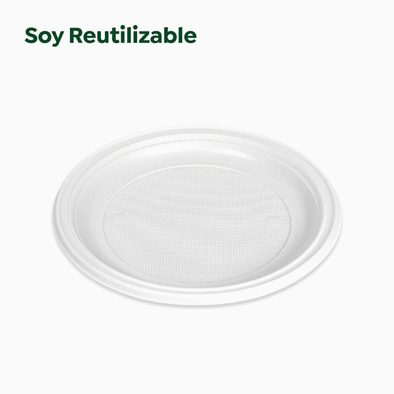 Plato Plástico Reutilizable PS Llano Redondo Postre Ø14 cm Blanco 20 uds