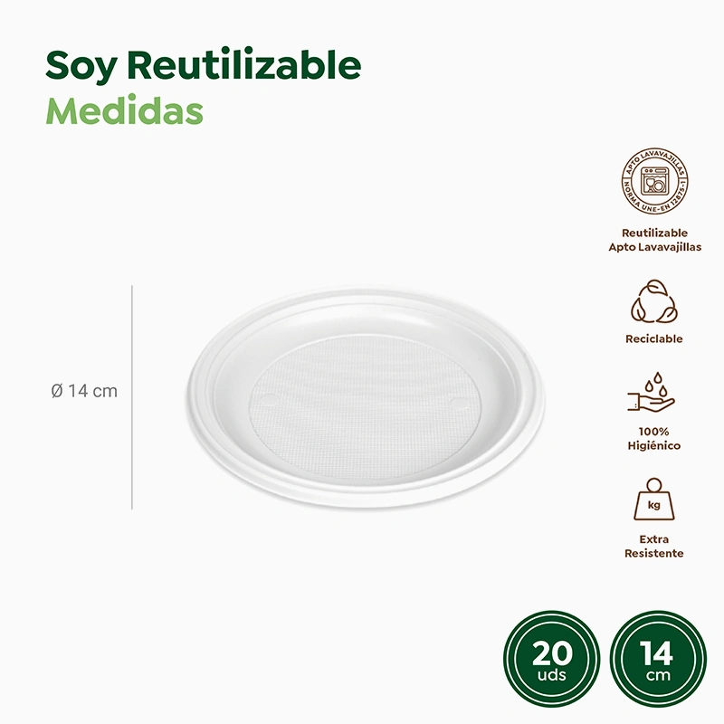 Plato Plástico Llano Redondo Postre Ø14 cm 1200 uds Blanco