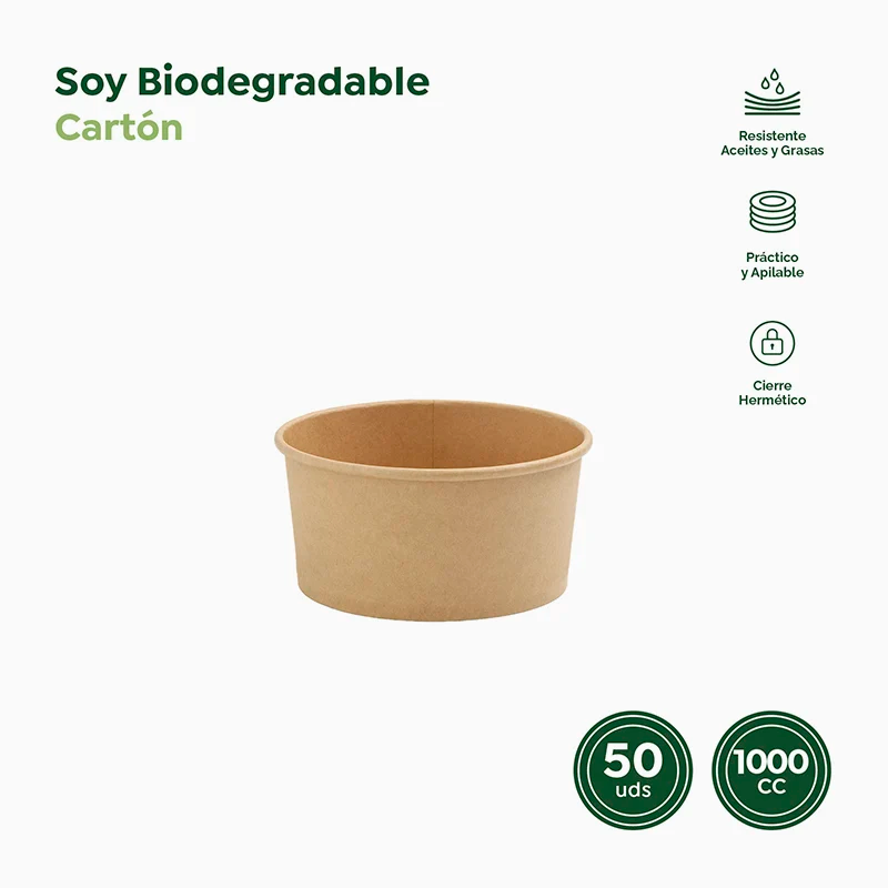 Ensaladera Cartón Kraft 1000cc - Take Away 300 uds