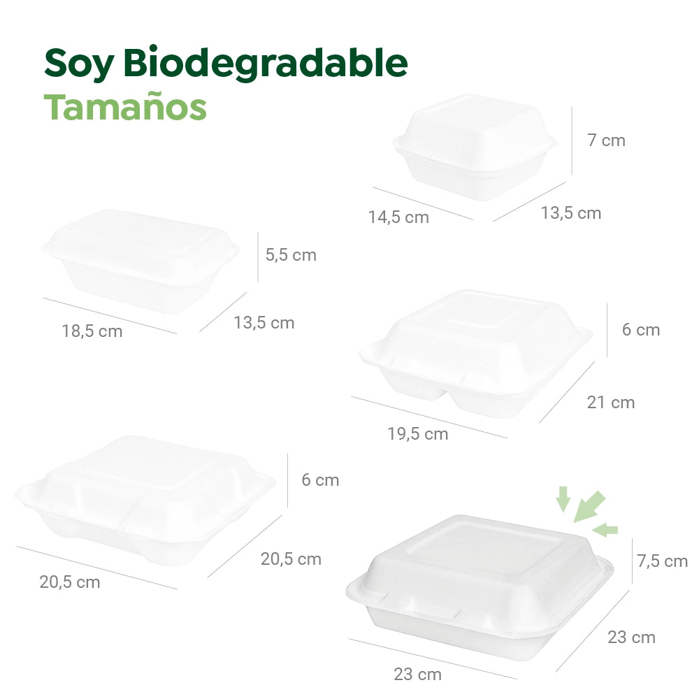 Envase Portamenú 3 Compartimentos Caña de Azúcar 1350 cc Blanco - Take Away (50 uds)