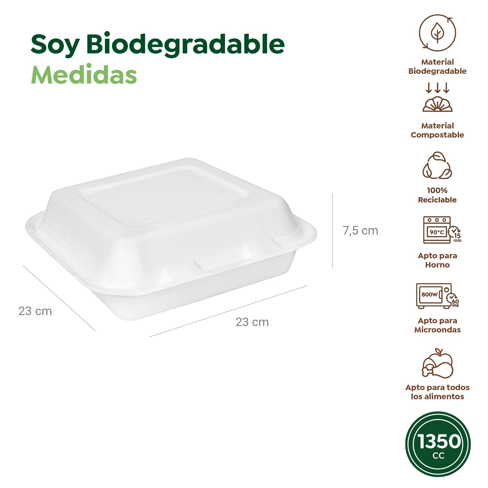 Envase Portamenú 3 Compartimentos Caña de Azúcar 1350 cc Blanco - Take Away (50 uds)