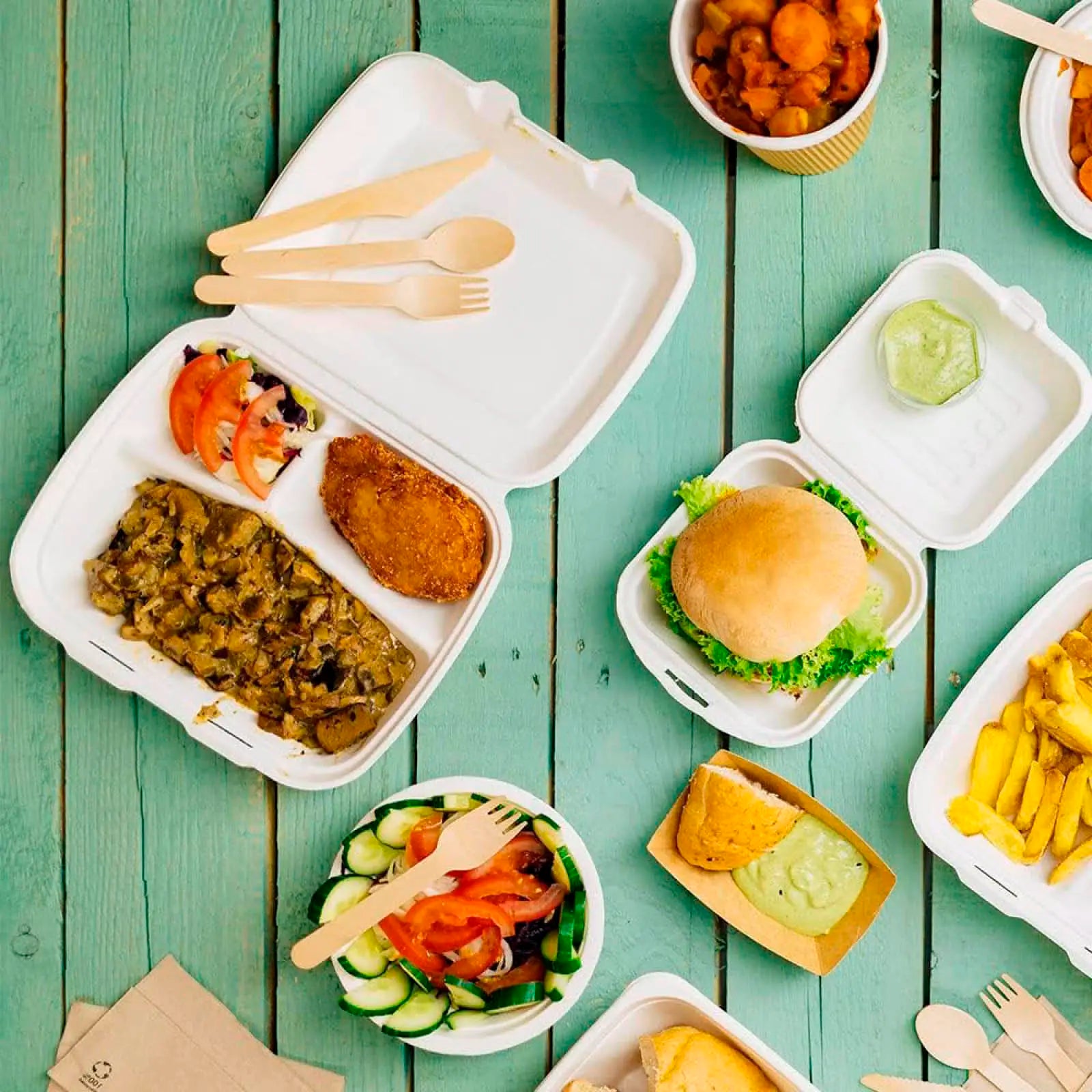 Envase Portamenú 3 Compartimentos Caña de Azúcar 1350 cc Blanco - Take Away (50 uds)