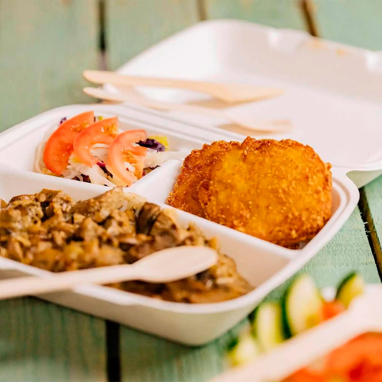 Envase Portamenú 3 Compartimentos Caña de Azúcar 1350 cc Blanco - Take Away (50 uds)