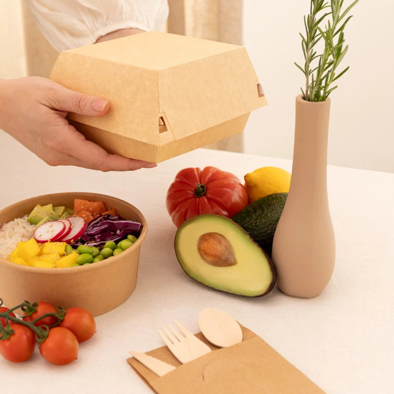 Caja Hamburguesa Cartón Kraft 10 x 10 x 7 cm - Take Away (50 uds)
