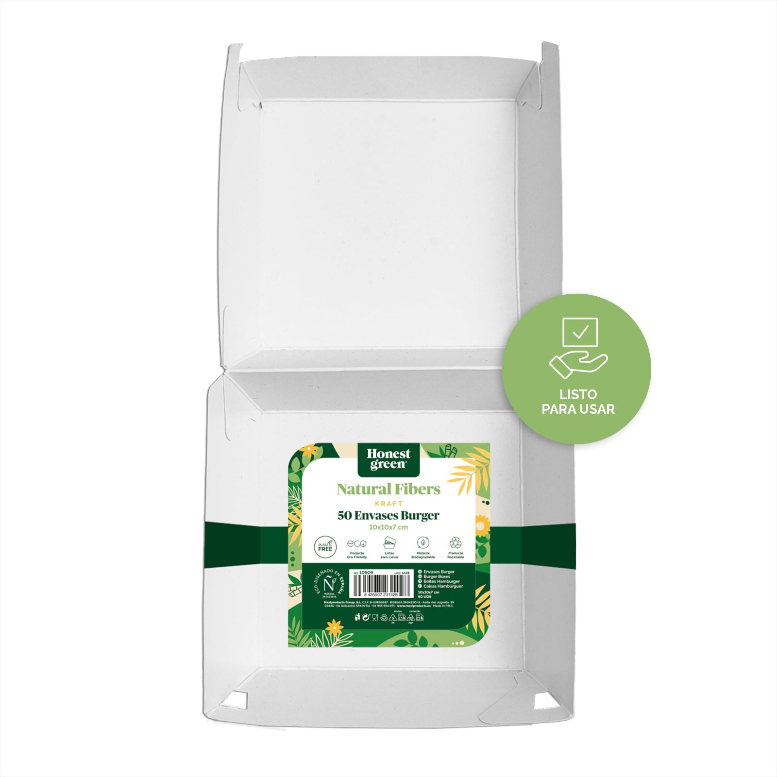 Caja Hamburguesa Cartón Kraft 10 x 10 x 7 cm - Take Away (600 uds)