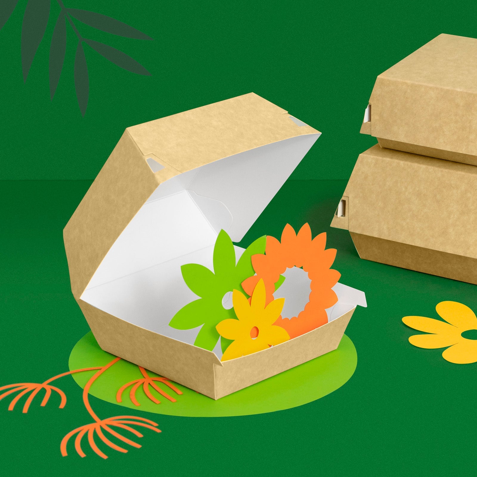 Caja Hamburguesa Cartón Kraft 10 x 10 x 7 cm - Take Away (600 uds)