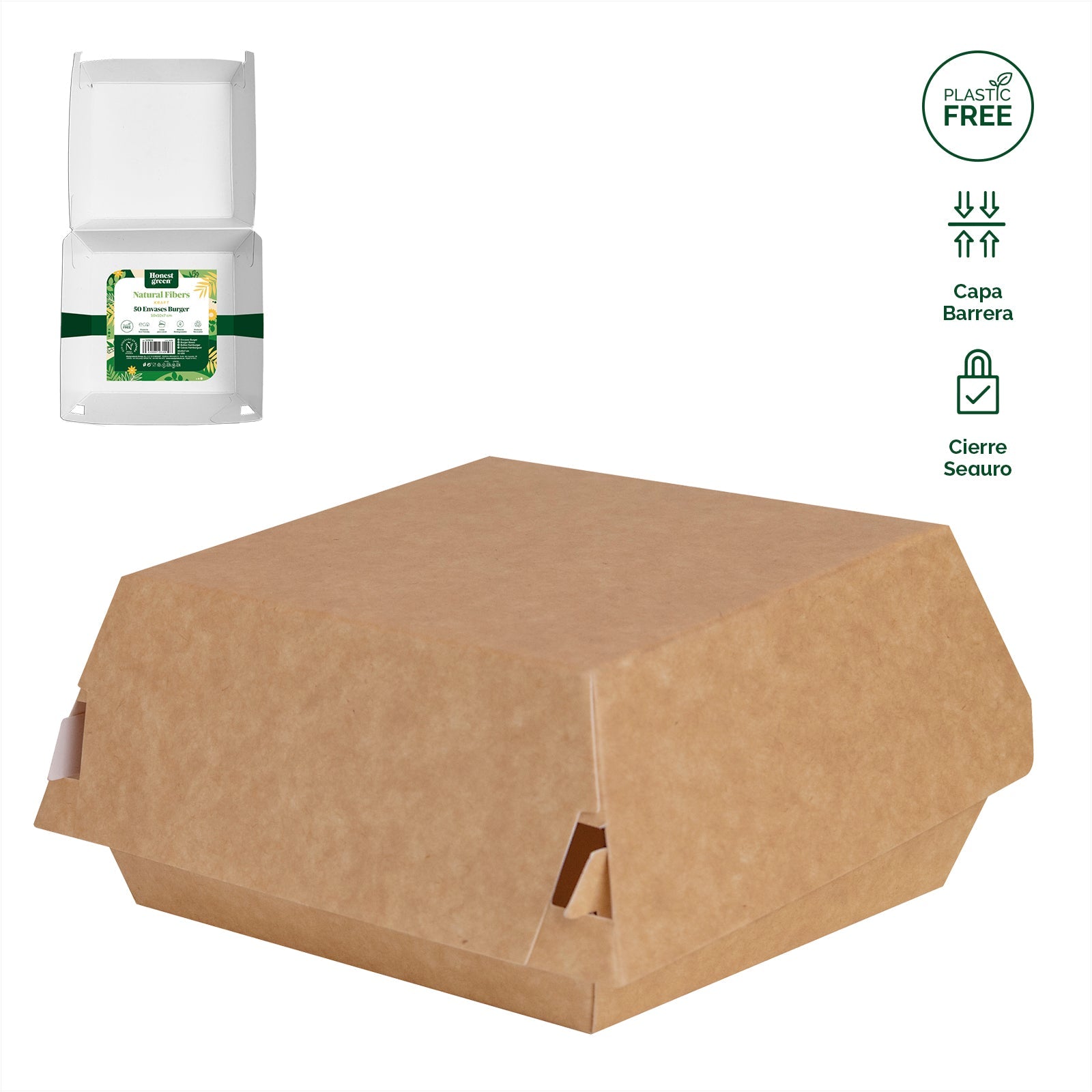 Caja Hamburguesa Cartón Kraft 10 x 10 x 7 cm - Take Away (600 uds)