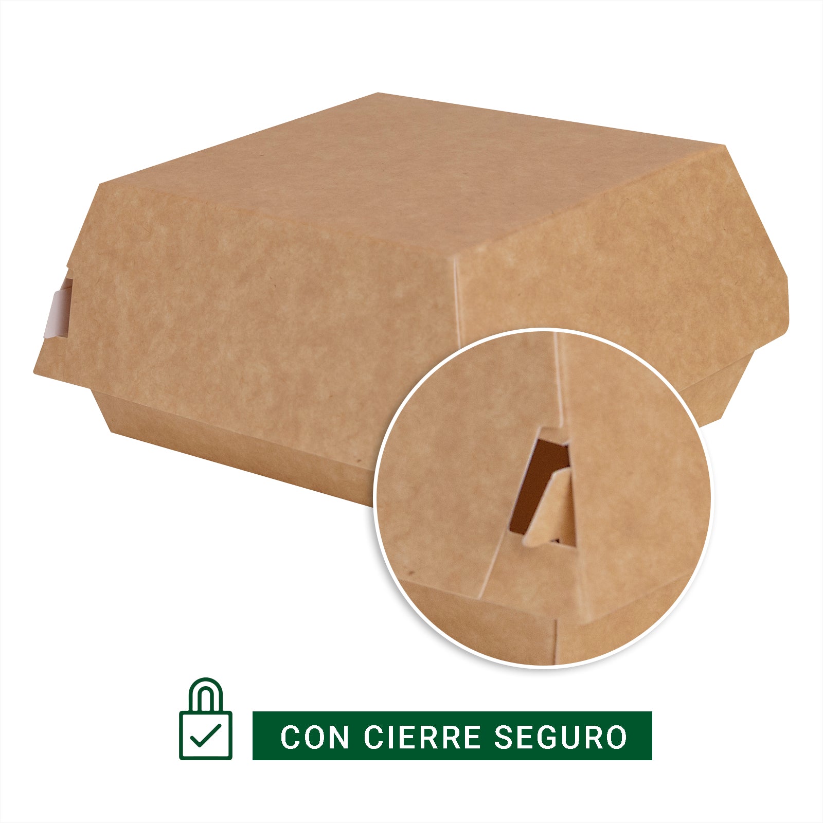 Caja Hamburguesa Cartón Kraft 10 x 10 x 7 cm - Take Away (600 uds)