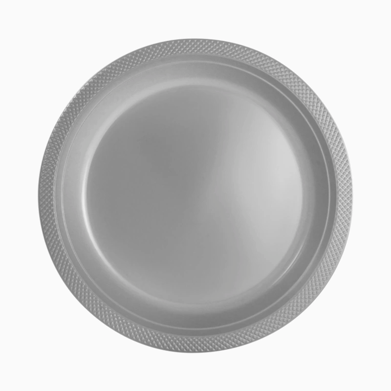 Plato Llano Redondo Plástico PS Reutilizable Premium Ø 26 cm Plata (240 uds)