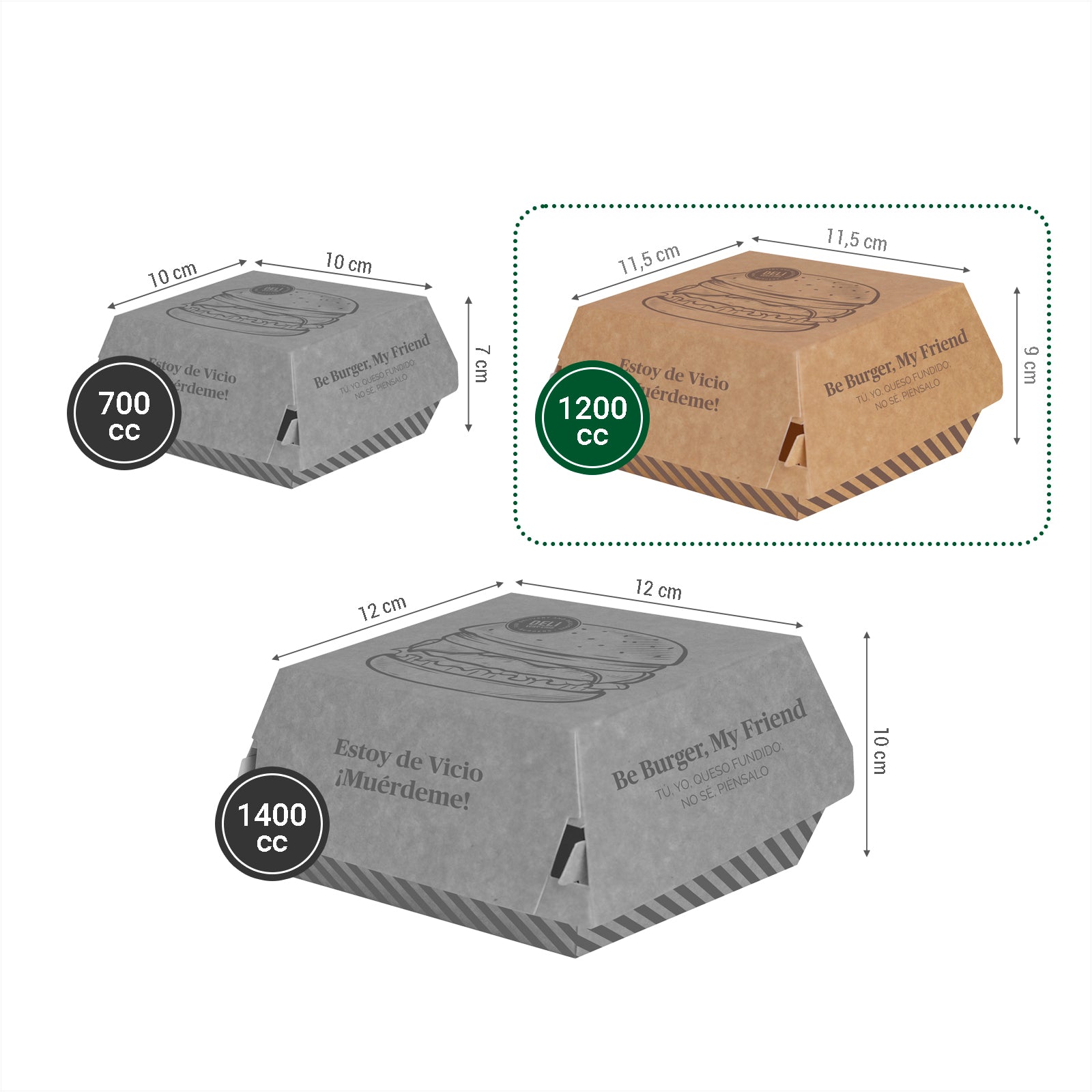 Caja Hamburguesa  Cartón Mediana 11,5 x 11,5 x 9 cm Estampado - Take Away