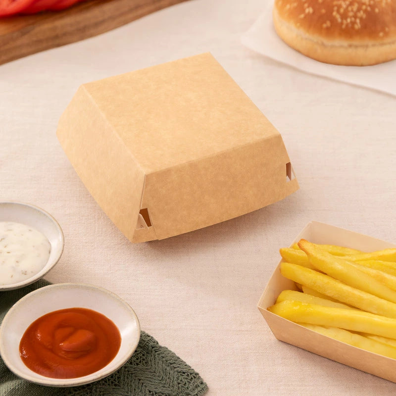 Caja Hamburguesa Cartón Kraft 10 x 10 x 7 cm - Take Away (50 uds)