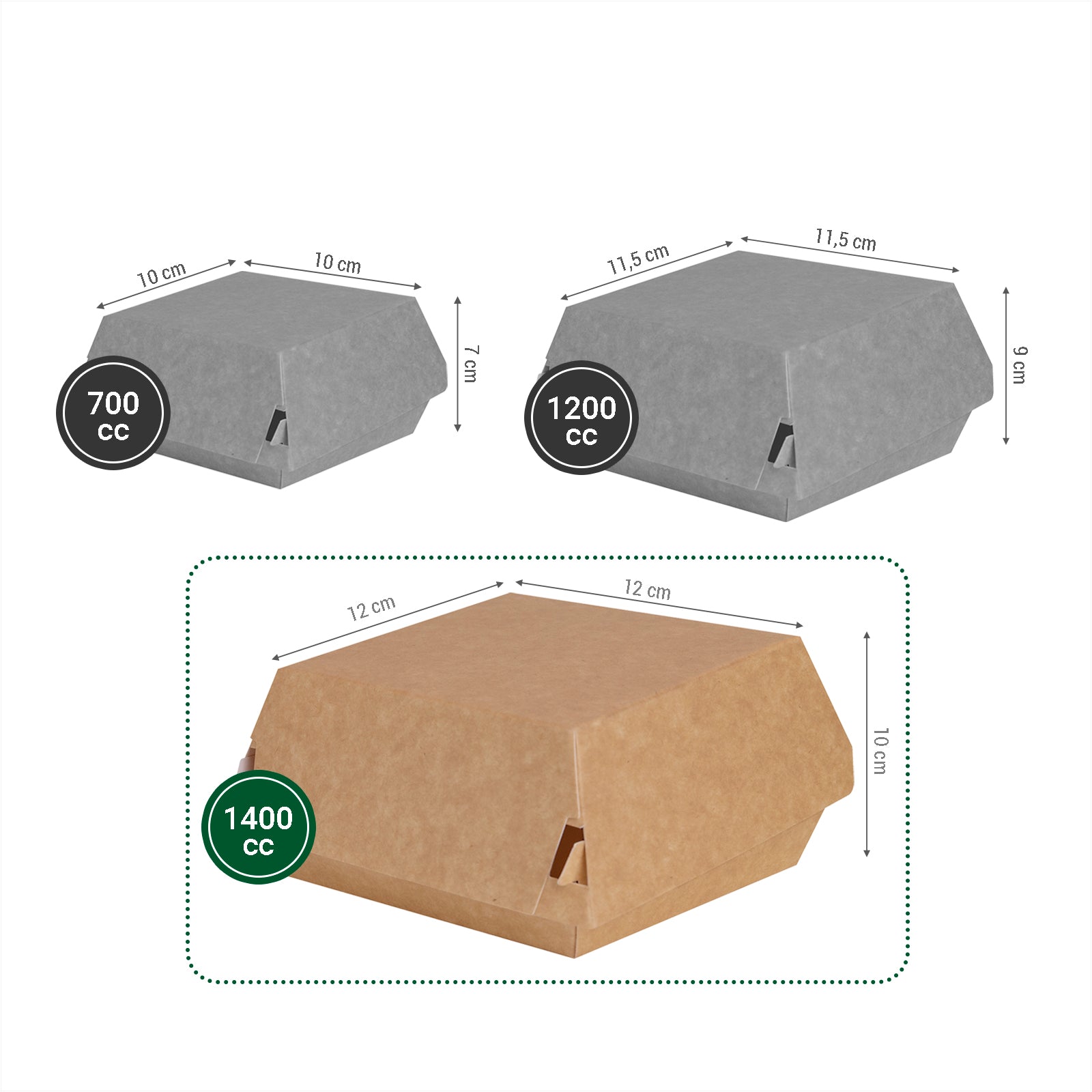 Caja Hamburguesa Cartón Grande 12 x 12 x 10 cm - Take Away
