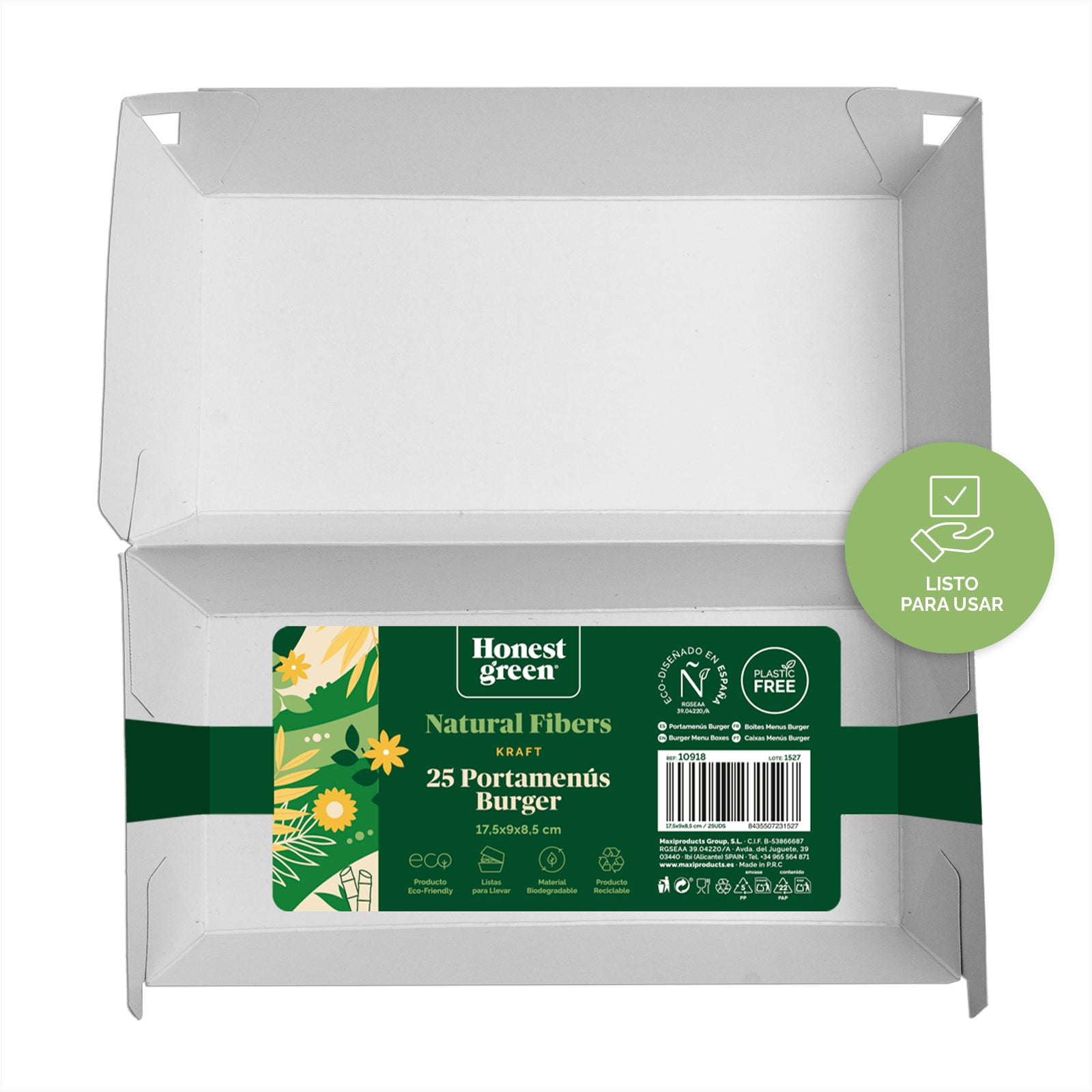 Envase Portamenú Hamburguesa Cartón 17,5 x 9 x 8,5 cm - Take Away