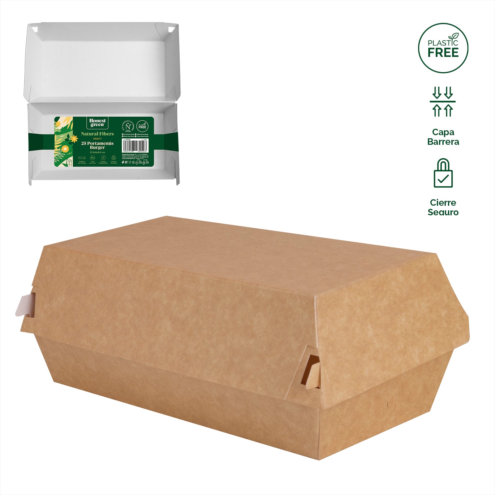 Envase Portamenú Hamburguesa Cartón 17,5 x 9 x 8,5 cm - Take Away