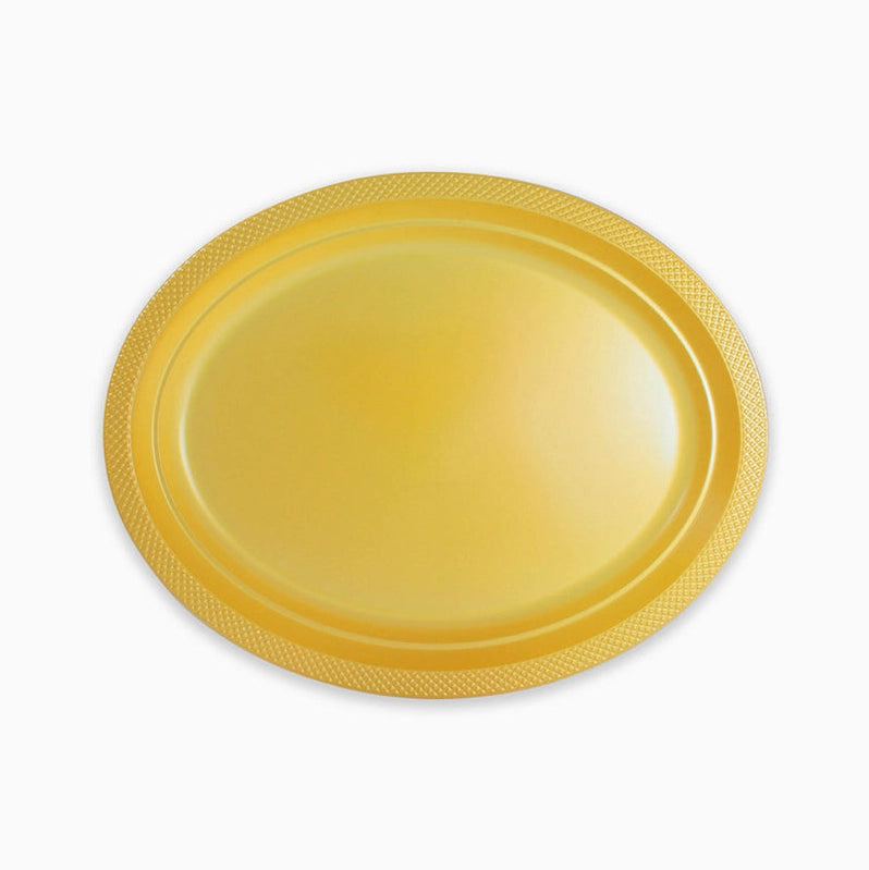 Bandeja Ovalada Plástico PS Reutilizable Premium 31 x 24.5 cm Oro (10 uds)