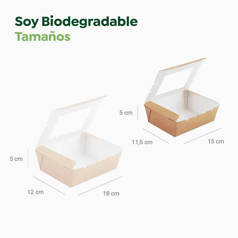 Caja Cartón Kraft con Ventana PLA Pequeña 1000 cc - Take Away (50 uds)