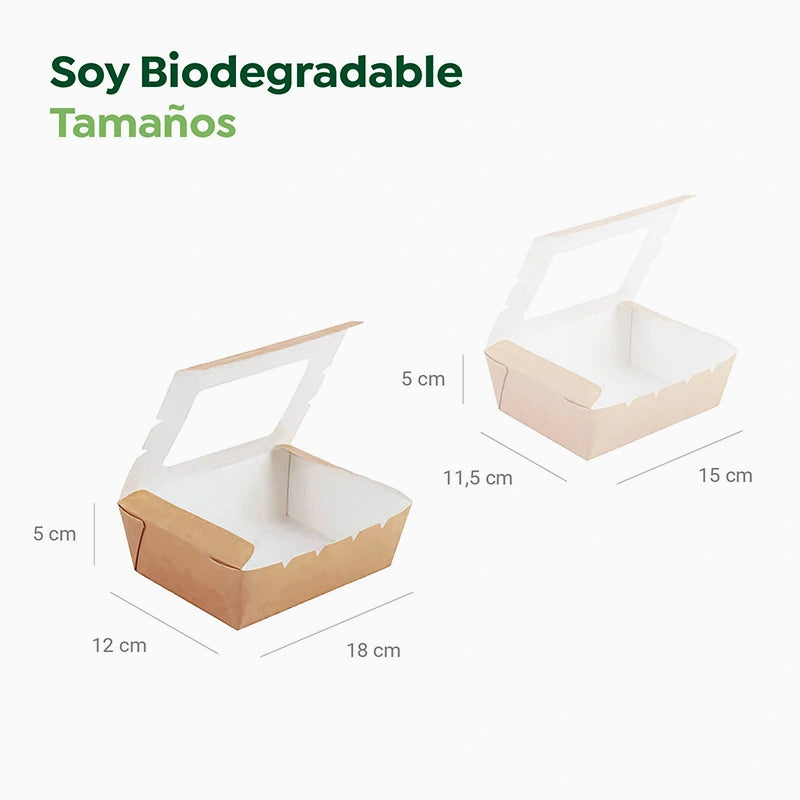 Caja Cartón Kraft con Ventana PLA Mediana 1300 cc - Take Away (300 uds)
