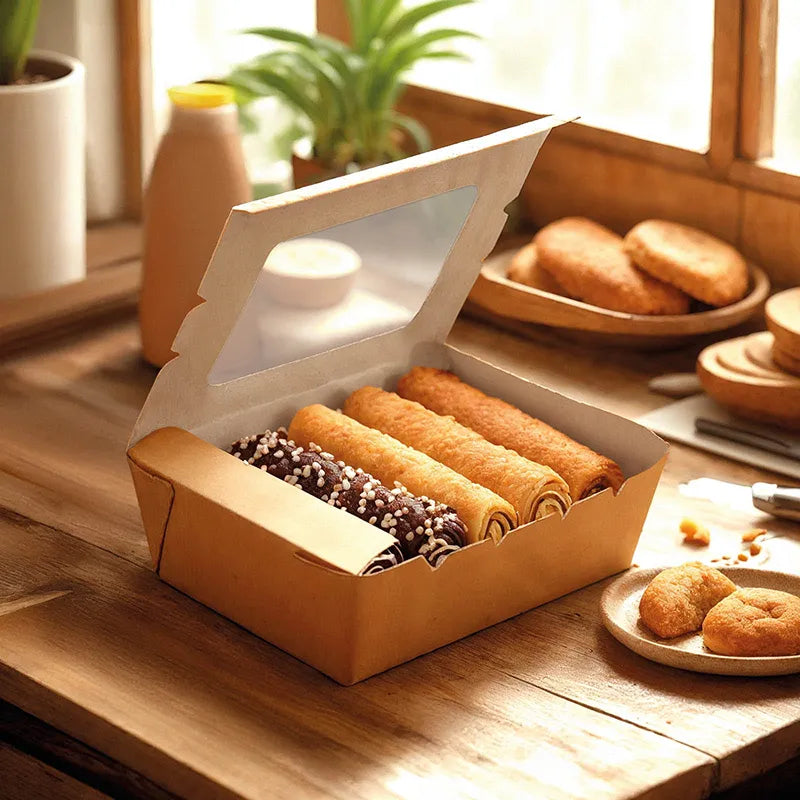 Caja Cartón Kraft con Ventana PLA Grande 1500 cc  - Take Away (200 uds)