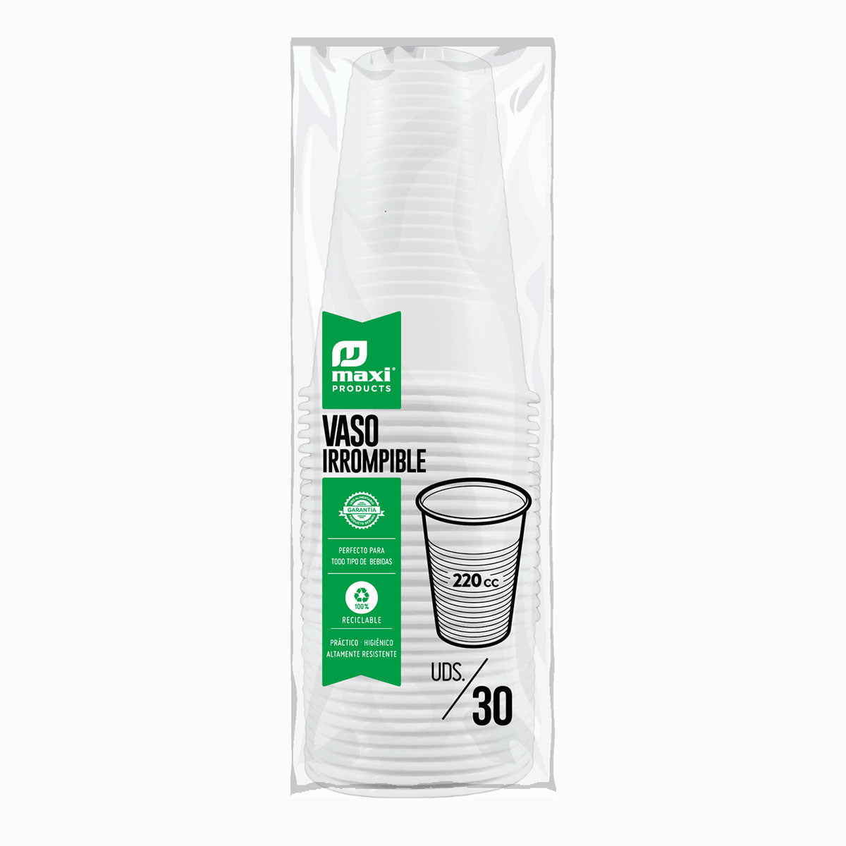 Vaso Irrompible Plástico PP Blanco 220cc 100 uds