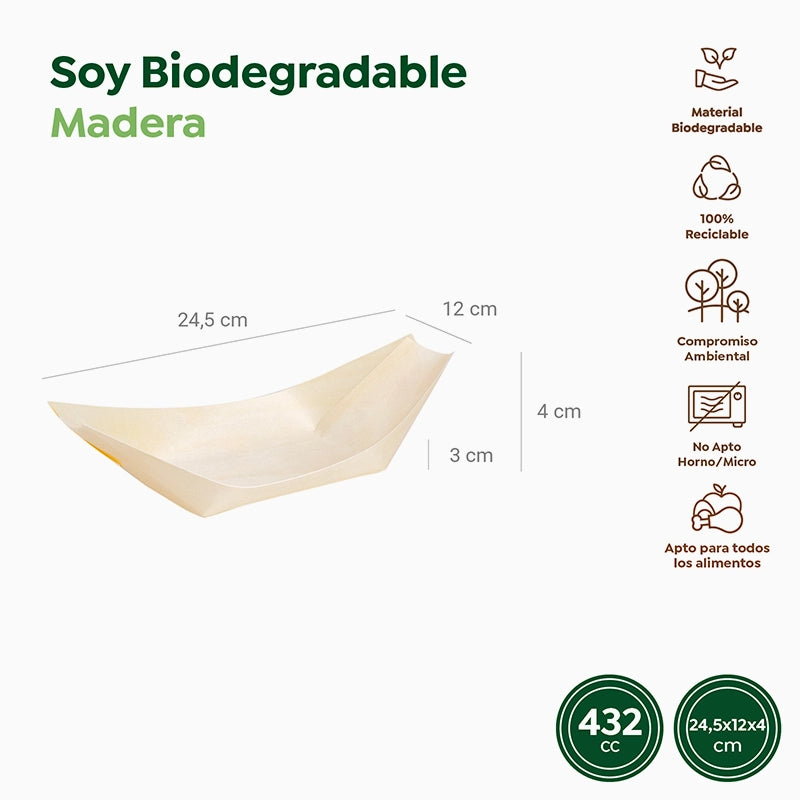 Barquilla Rectangular Madera Grande 24,5 x 12 x 4 cm - Take Away