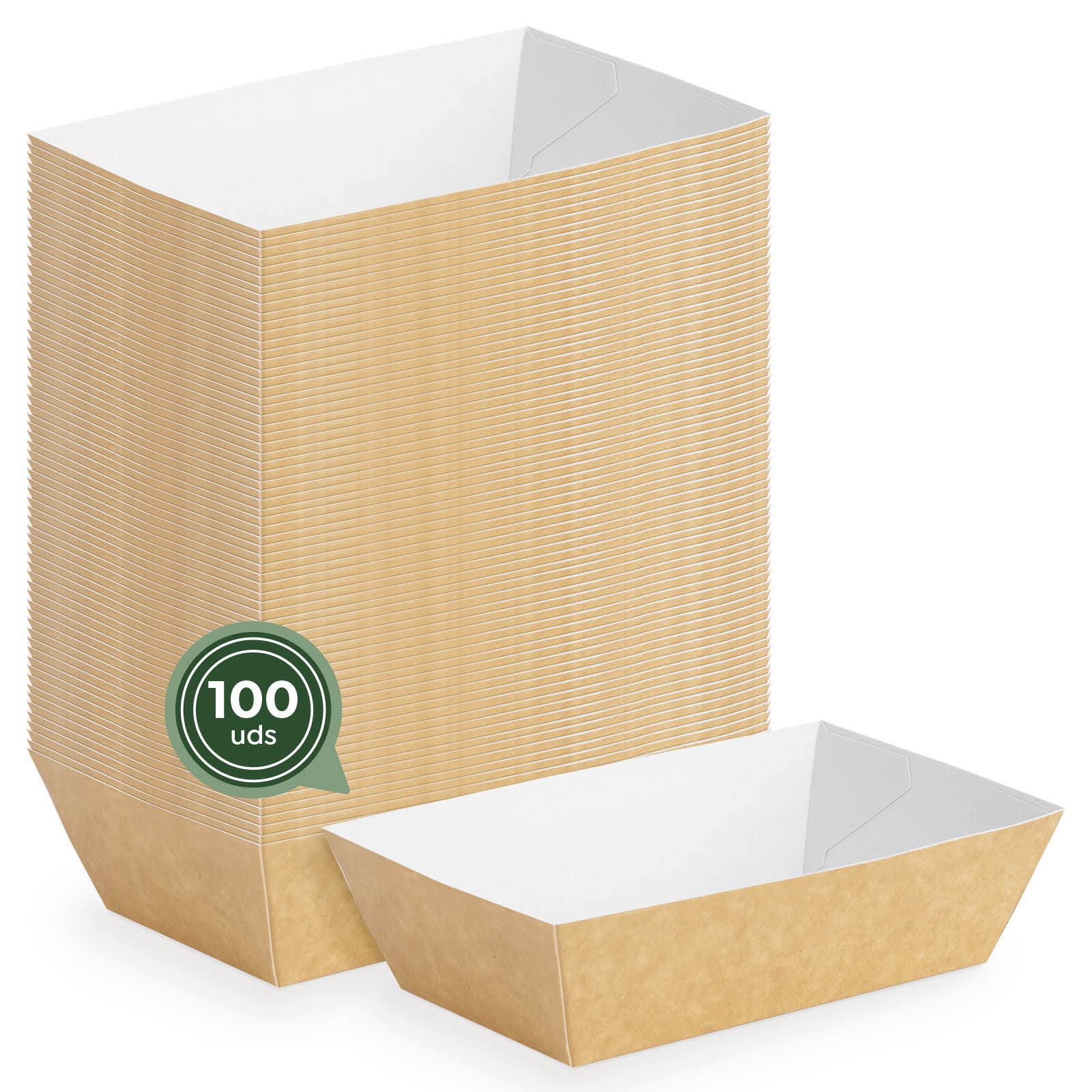 Barqueta Rectangular Cartón Kraft 13 x 8 x 4.5 cm - Take Away (1000 uds)