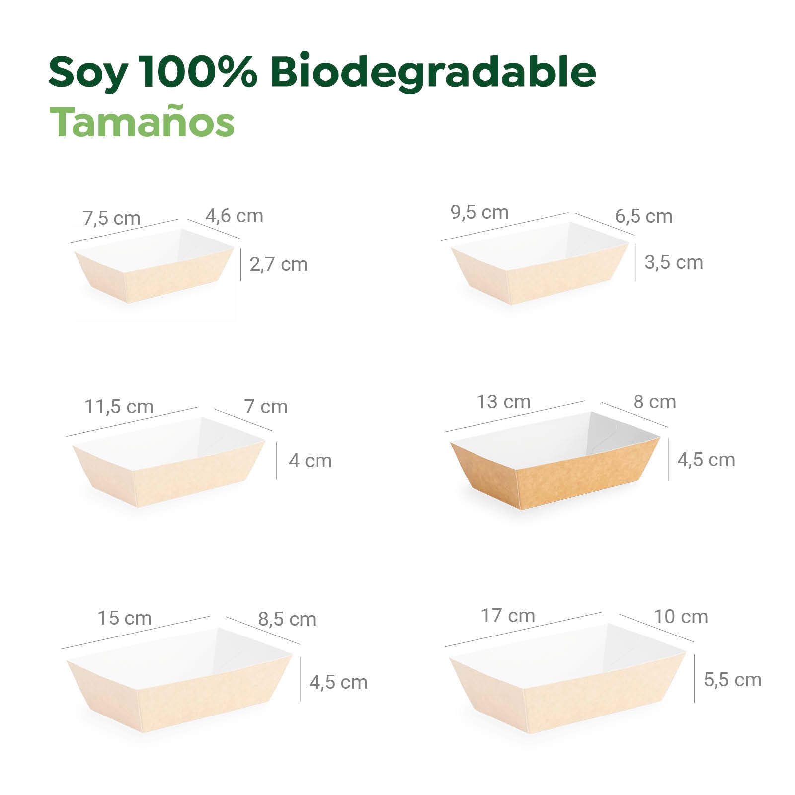 Barqueta Rectangular Cartón Kraft 13 x 8 x 4.5 cm - Take Away (1000 uds)