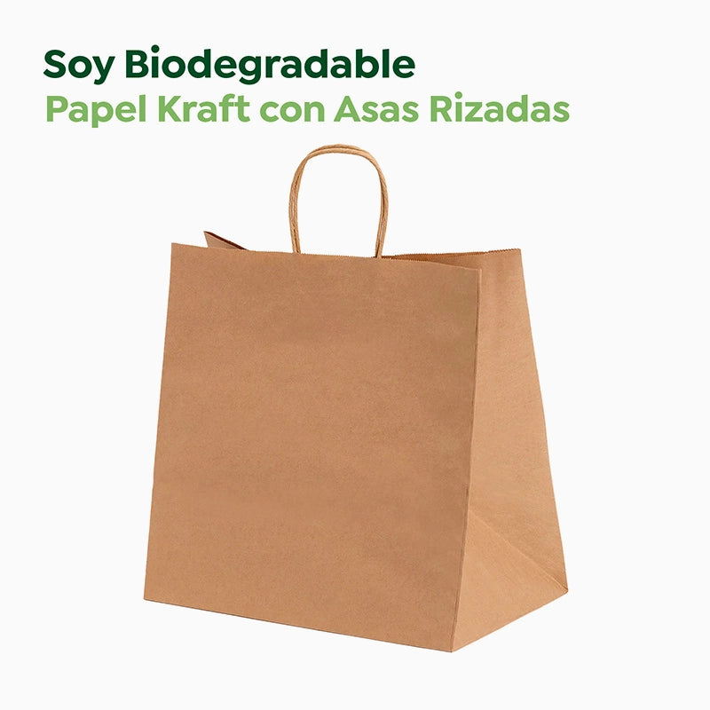 Bolsa Papel Kraft 25 x 16 x 27 cm con Asa Rizada (250 uds)