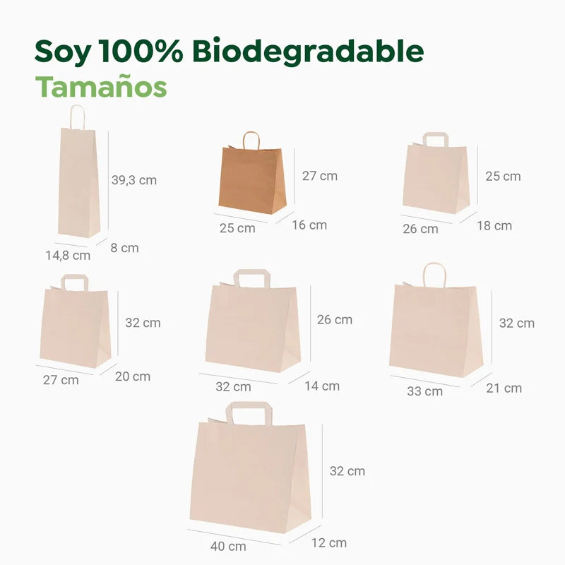 Bolsa Papel Kraft 25 x 16 x 27 cm con Asa Rizada (250 uds)