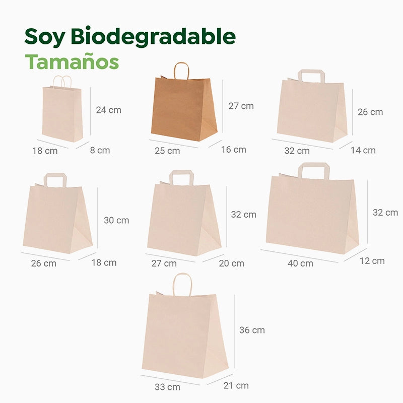 Bolsa Papel Kraft 25 x 16 x 27 cm con Asa Rizada (250 uds)